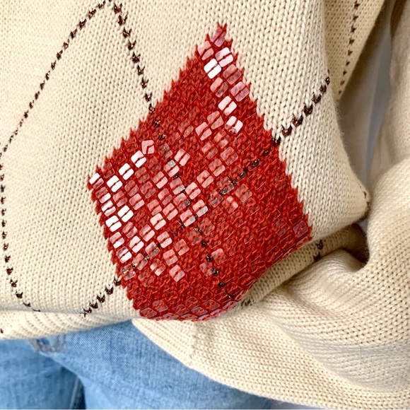v i n t a g e :: Slouchy Argyle Sequin Grandma Knit Sweater - Picture 9 of 10